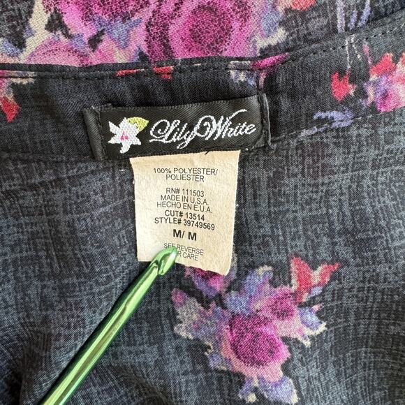 LILY WHITE Top Womens Medium Black Floral Cottagecore Feminine English Garden - Picture 7 of 8